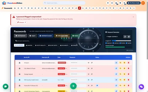 Password Vault — PeaceLoveDishes portal screen