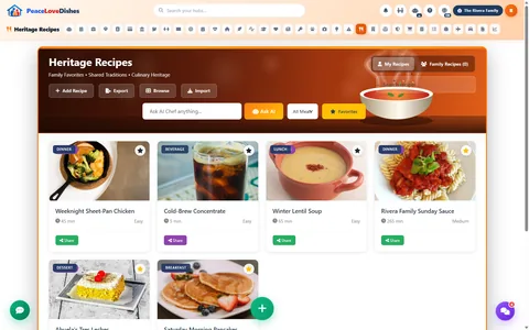 Recipes — PeaceLoveDishes portal screen