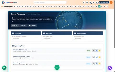Travel Planning — PeaceLoveDishes portal screen