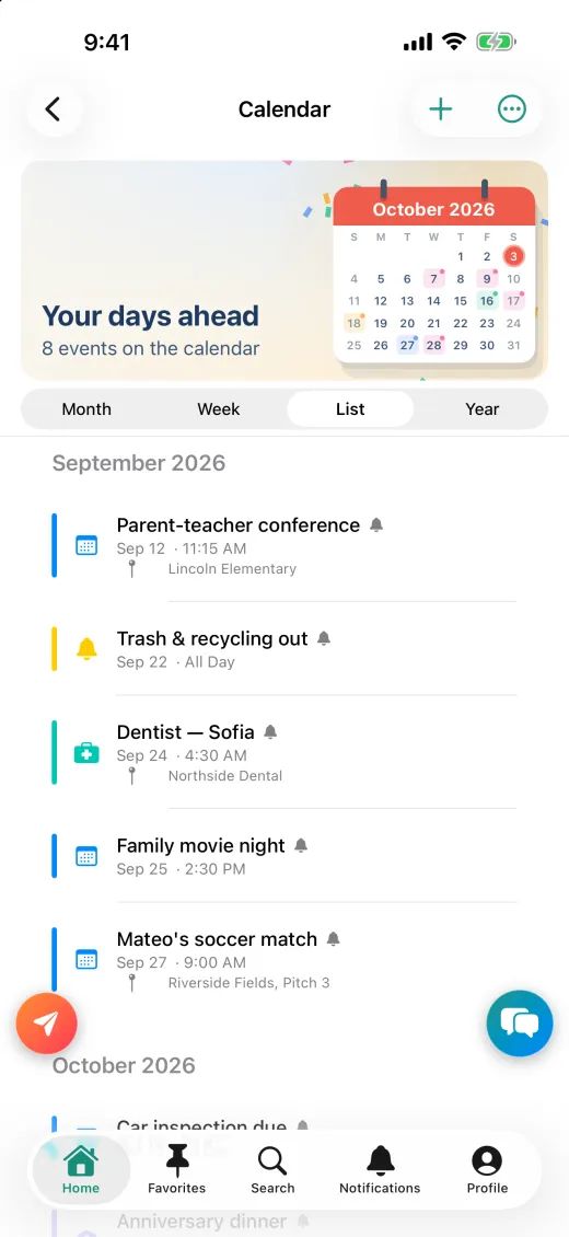 PeaceLoveDishes calendar screen on iPhone
