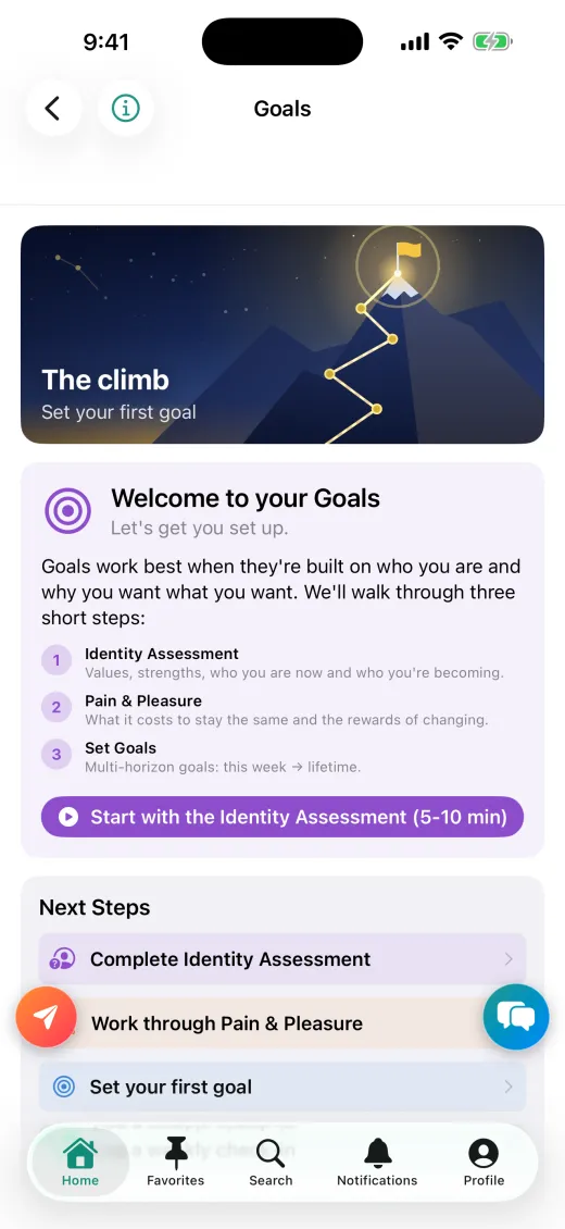PeaceLoveDishes goals screen on iPhone