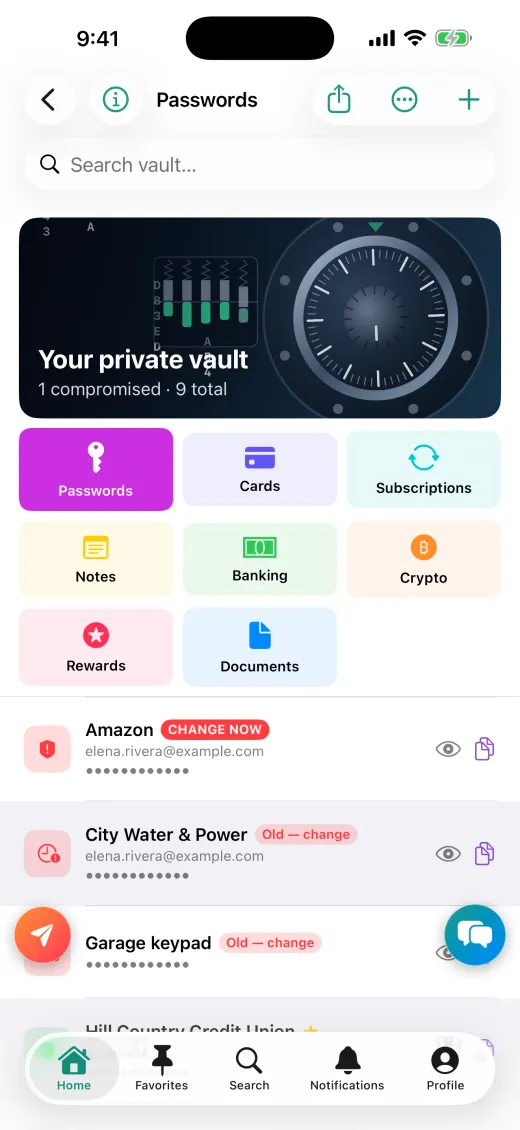 PeaceLoveDishes passwords screen on iPhone