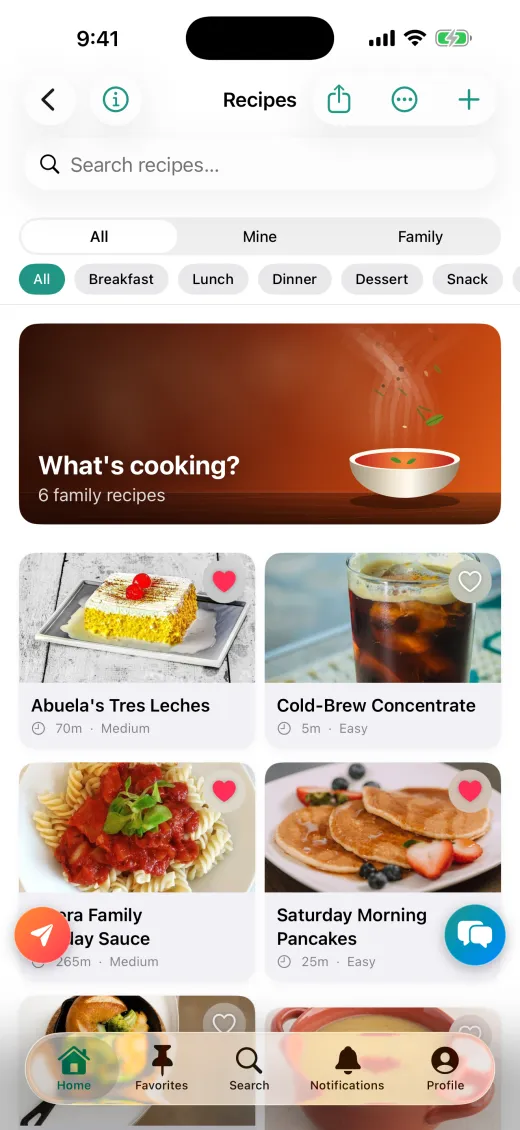 PeaceLoveDishes recipes screen on iPhone