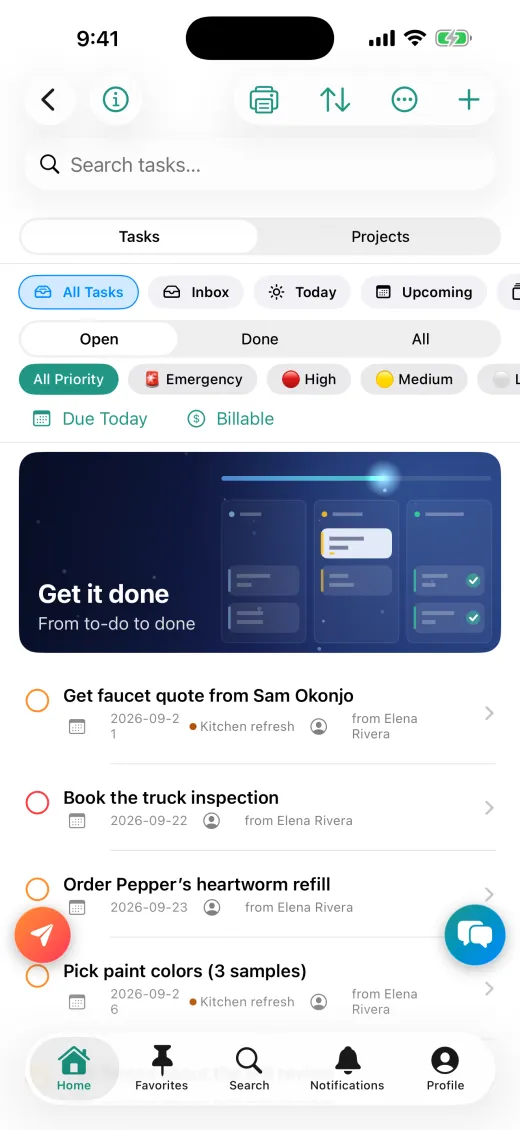 PeaceLoveDishes tasks screen on iPhone