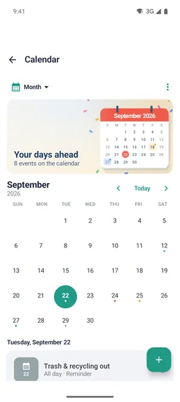 Calendar — PeaceLoveDishes app